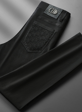 秋冬爆款欧货欧洲站轻奢黑色防褪色烫钻九分裤弹力修身小直筒裤潮