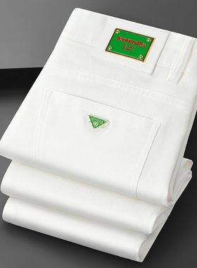 欧洲站2025新款秋冬季白色牛仔裤男修身小直筒三防弹力男士裤子