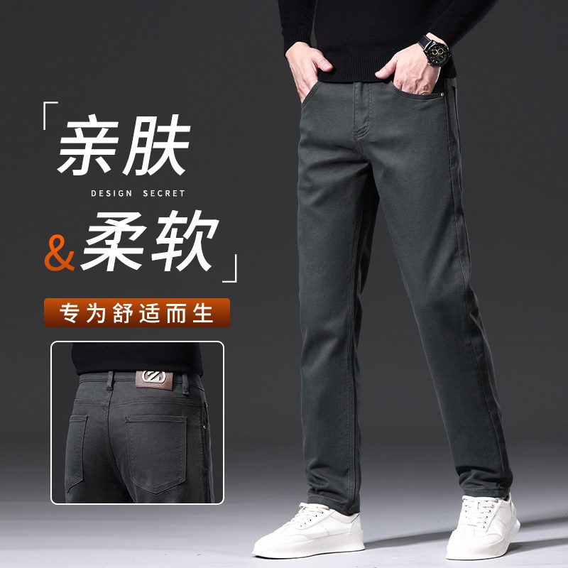 2025新款秋冬季军绿色牛仔裤男款修身小直筒潮牌高端休闲男士裤子