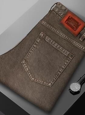 棕黄色修身百搭牛仔裤