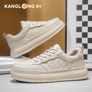 康龙男鞋2026新款春秋季圆头软底百搭小白鞋厚底增高休闲运动板鞋