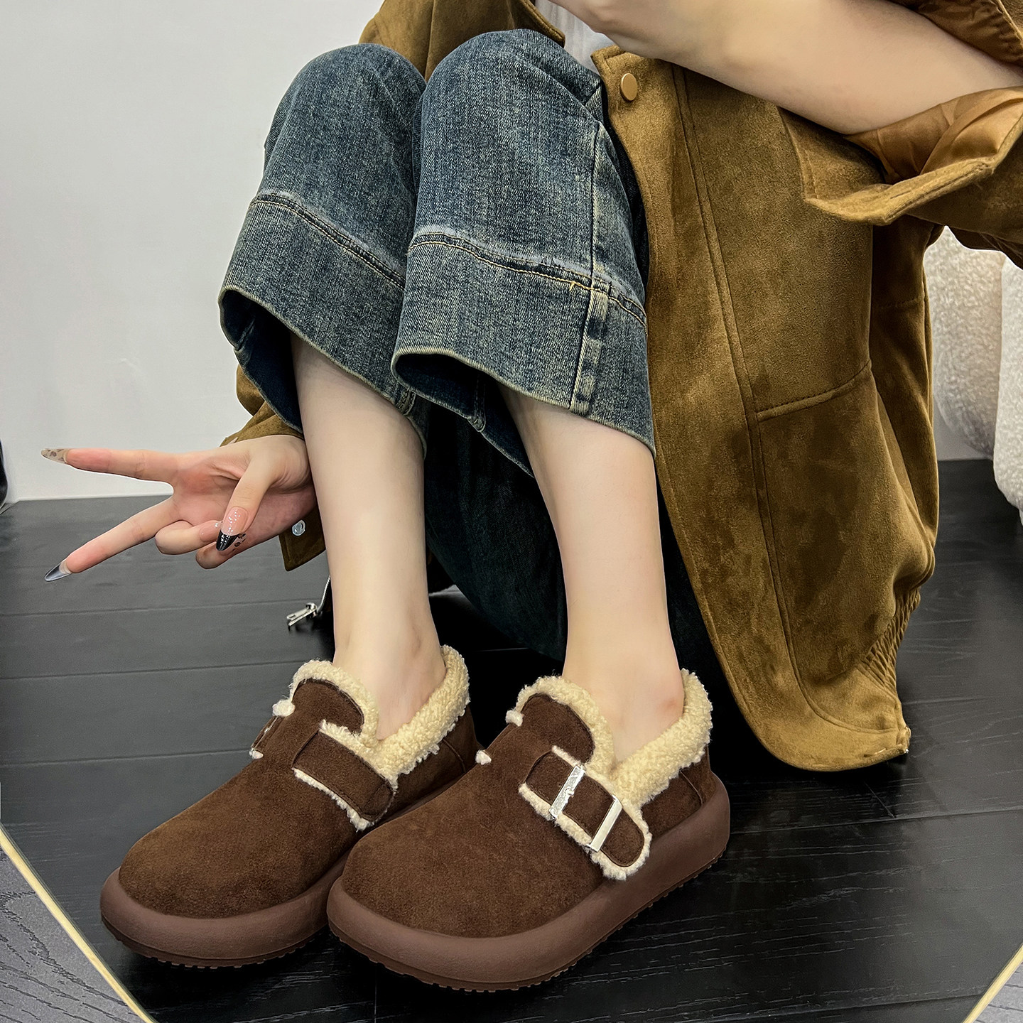 勃肯鞋女冬季加绒保暖厚底毛毛鞋保暖棉鞋棕色休闲鞋,女鞋,勃肯鞋/软木鞋,淘宝优惠券,粉丝福利购,淘宝优惠卷