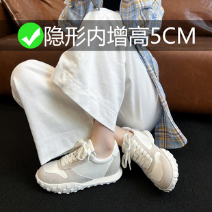 德训鞋女款内增高5cm复古系带休闲运动鞋舒适透气小白鞋