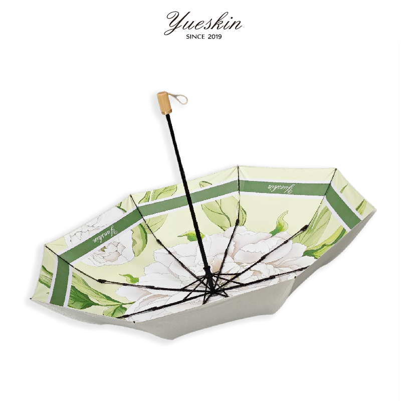 yueskin2025新款冰晶钛银防晒伞女高颜值绿牡丹防紫外线伞upf50+
