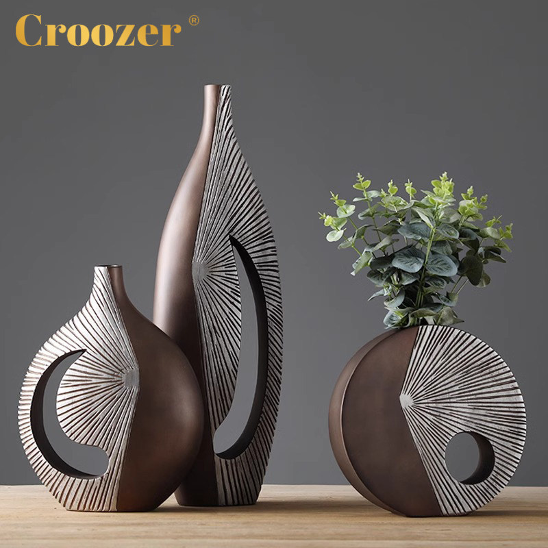 CROOZER轻奢桌面摆件艺术插花高级花瓶现代客厅电视柜玄关装饰品