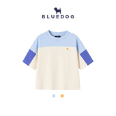 新款 彩色拼接七分袖 T恤夏装 BLUEDOG蓝狗韩国夏季 女童男童短袖