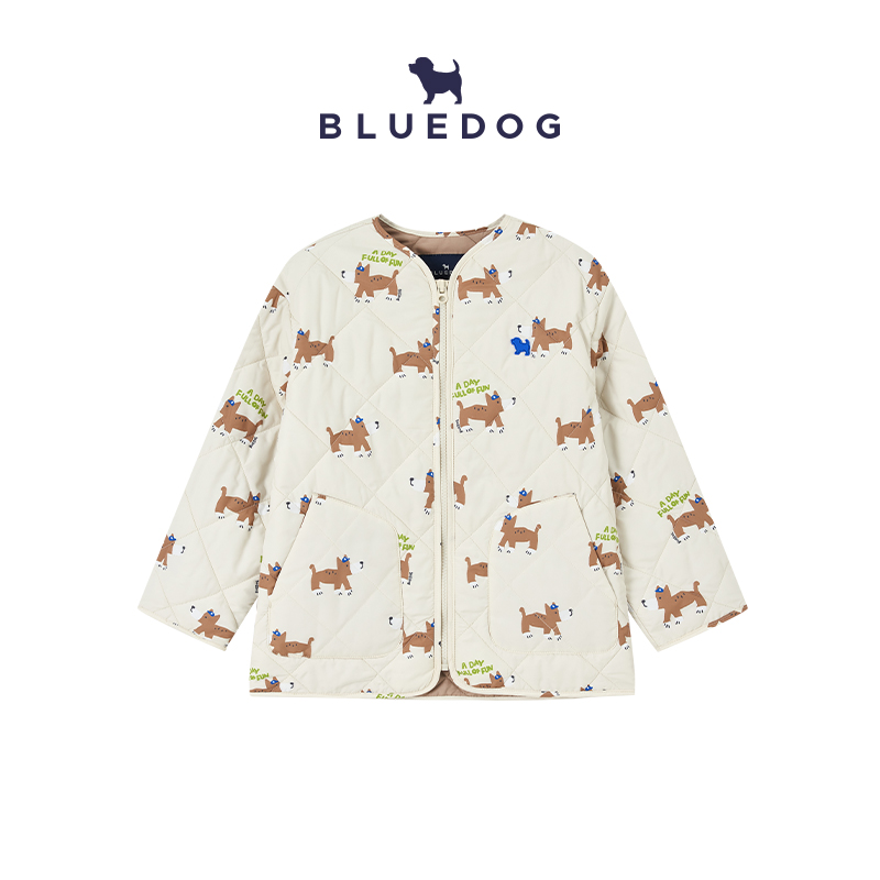 BLUEDOG卡通小狗大方格绗缝棉服