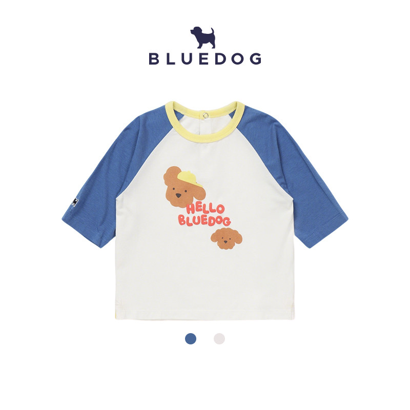 BLUEDOG 韩国蓝狗26SS夏季休闲卡通小狗七分袖T恤日常儿童上衣