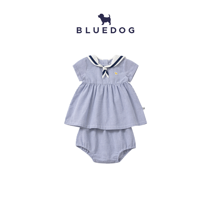 BLUEDOG蓝狗韩国25年新春季款海军风连衣裙套装女童宝宝套装