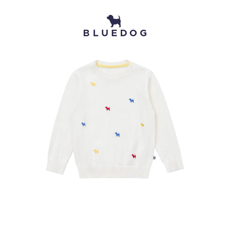 BLUEDOG蓝狗韩国25新款春季趣味刺绣图案圆领男女童装针织卫衣