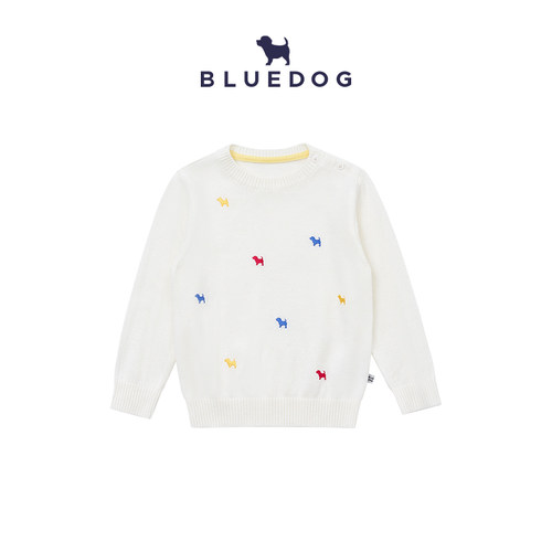 BLUEDOG蓝狗韩国新款春季趣味刺绣图案圆领男女童装针织卫衣
