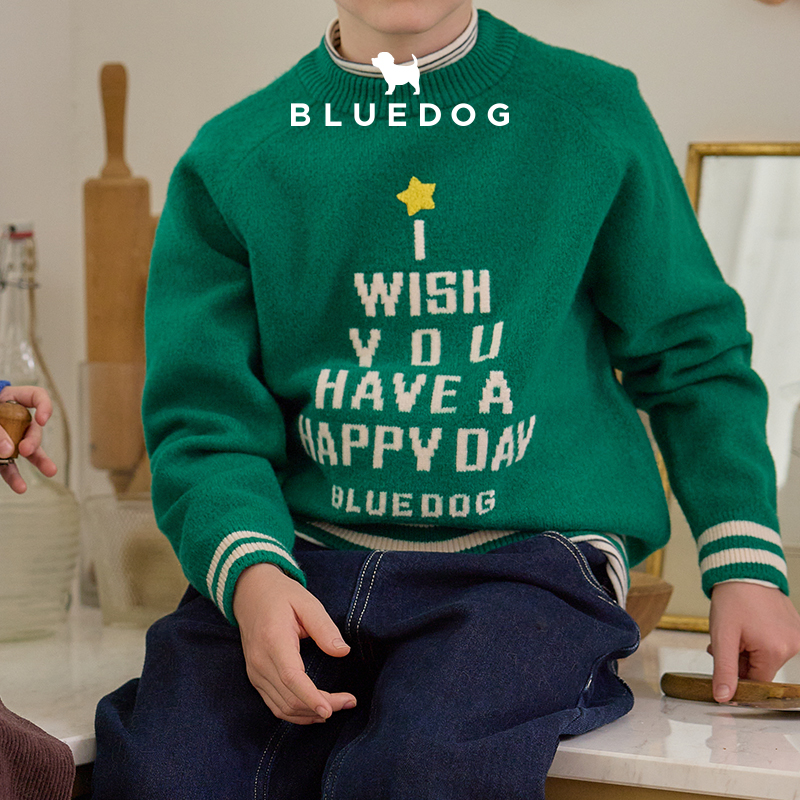 BLUEDOG圣诞许愿树插肩针织毛衣