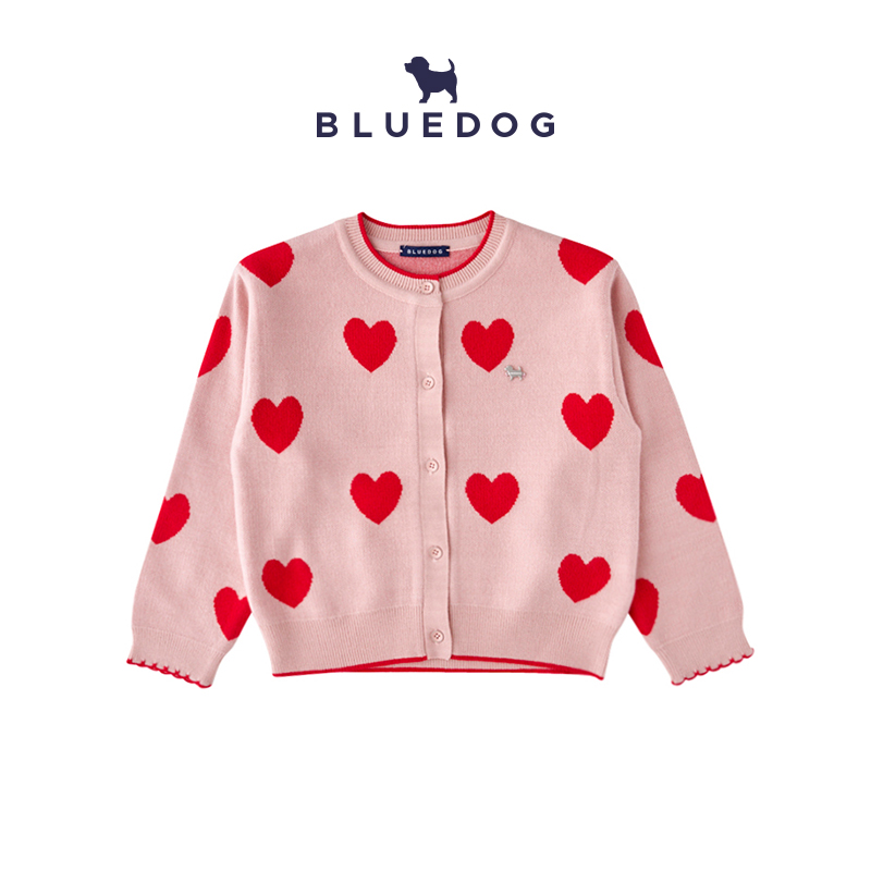 蓝狗爱心满印针织开衫毛衣