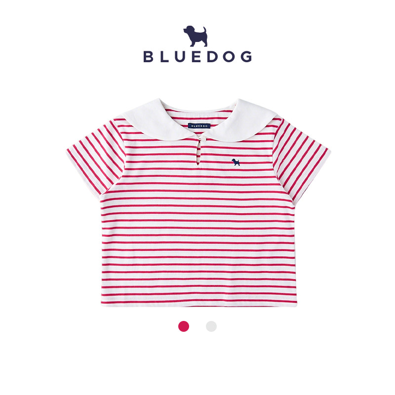 BLUEDOG 韩国蓝狗26SS夏季海军领短袖T恤日常百搭圆领宽松上衣