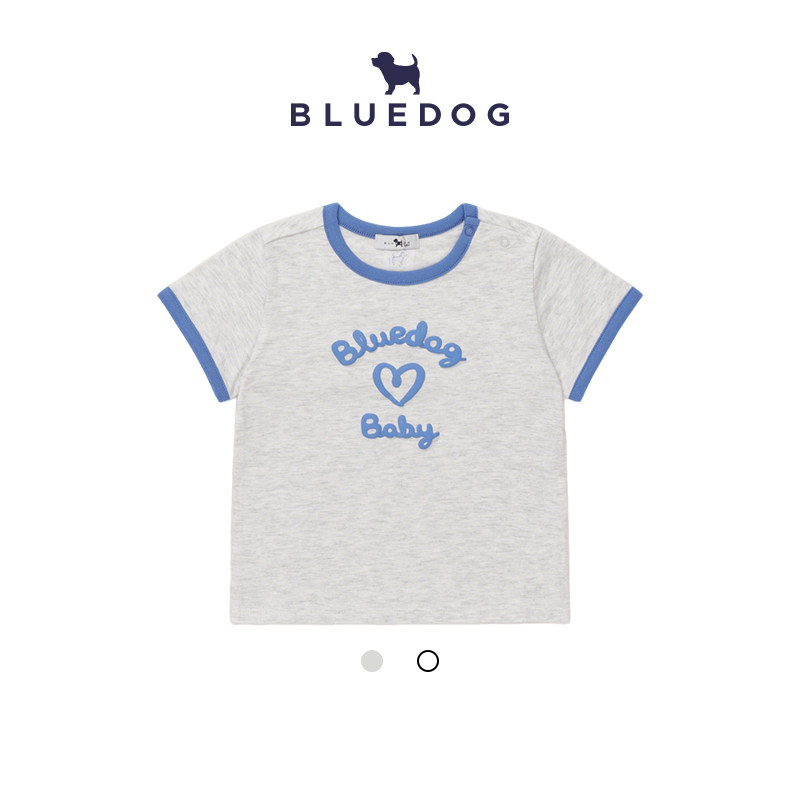 BLUEDOG 韩国蓝狗26SS童装夏季爱心LOVE罗纹短袖T恤休闲圆领短袖T