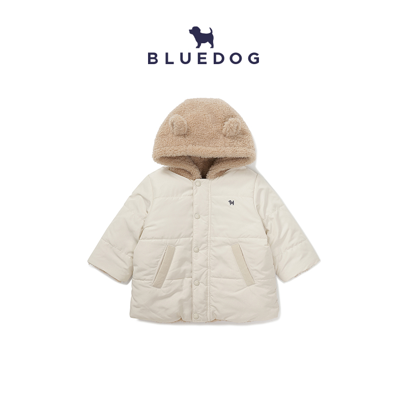BLUEDOG 蓝狗25FW儿童冬季双面加绒可爱连帽棉衣外套男女童保暖