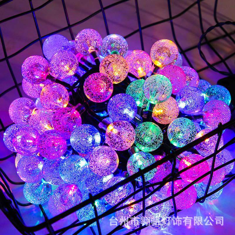 跨境led太阳能气泡球灯串水晶球彩灯节日氛围灯露营庭院装饰串灯