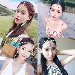 夸張夏日女士發(fā)帶海邊度假額鏈寶石吊墜發(fā)飾飾品 波西米亞頭飾韓版