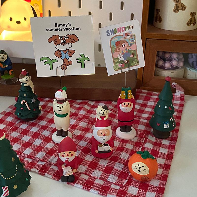 迷你可爱圣诞树猫咪桌面摆件圣诞老人便签夹留言车载摆件装饰礼物