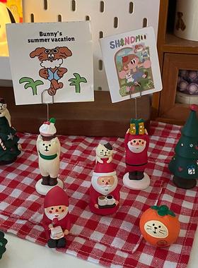 迷你可爱圣诞树猫咪桌面摆件圣诞老人便签夹留言车载摆件装饰礼物