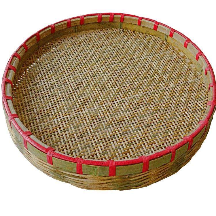 I9AT竹编制品米筛子晾晒有孔晒盘竹编簸箕家用小簸箕竹编结婚用的