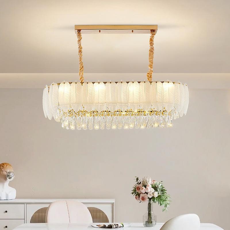 法式奶油晶风8056轻水吊客灯奢2025新款厅灯设计师餐厅灯羽毛卧室