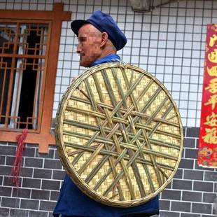家用装 饰晒有形竹编农手家孔竹筛子竹匾ltao1001工过滤簸箕东西圆