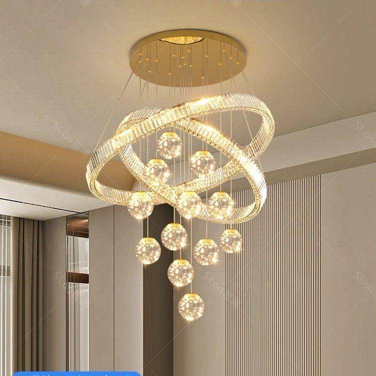 别墅轻奢水晶梯吊2灯现代简约205新款复式楼loft客公寓158挑楼高,家装灯饰光源,智能吊灯,淘宝优惠券,粉丝福利购,淘宝优惠卷