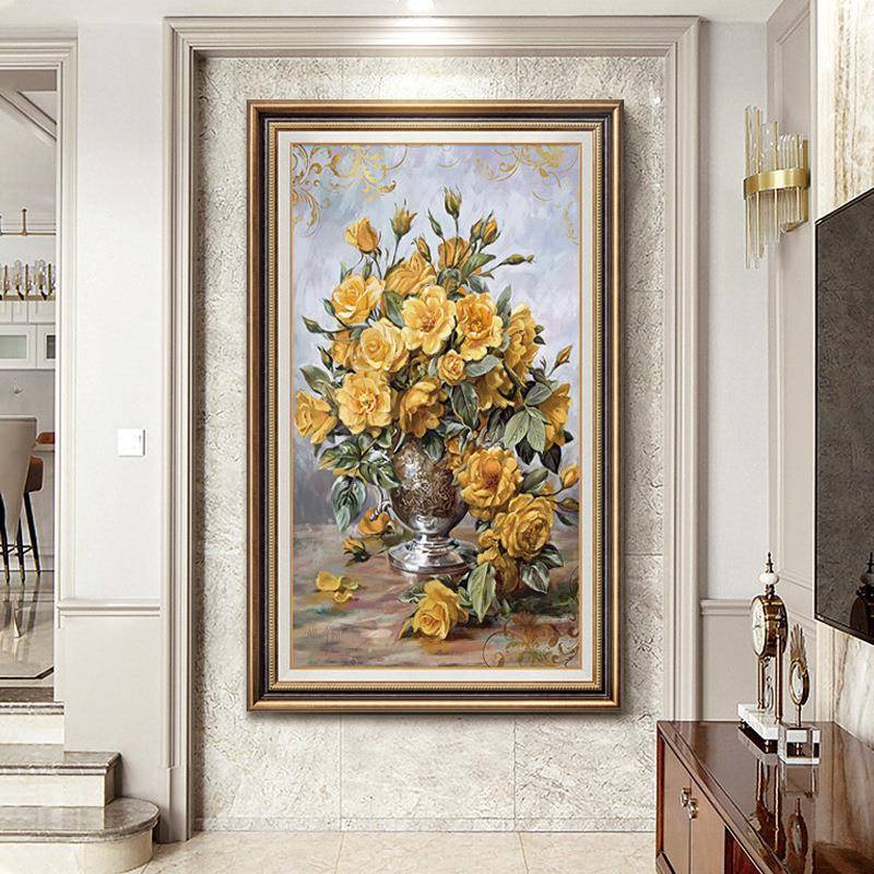 美式玄关饰画欧式al202209走装过道竖版壁画画客厅楼梯挂画落地廊