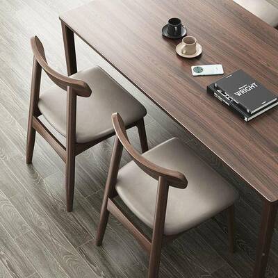 家子茶用实木商餐桌椅子胡WXJ桃木餐椅中古凳靠背桌书桌用休闲牛