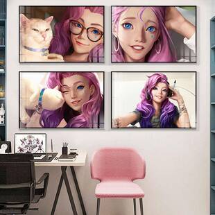 竞英雄联盟挂画KDA萨勒芬妮网店吧网咖壁无品牌/画LOL电酒饰房间