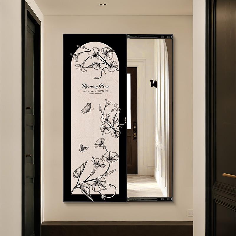 家用暗隐形推拉5镜中古风玄关装饰画可关闭藏式全身镜壁觅花园-画