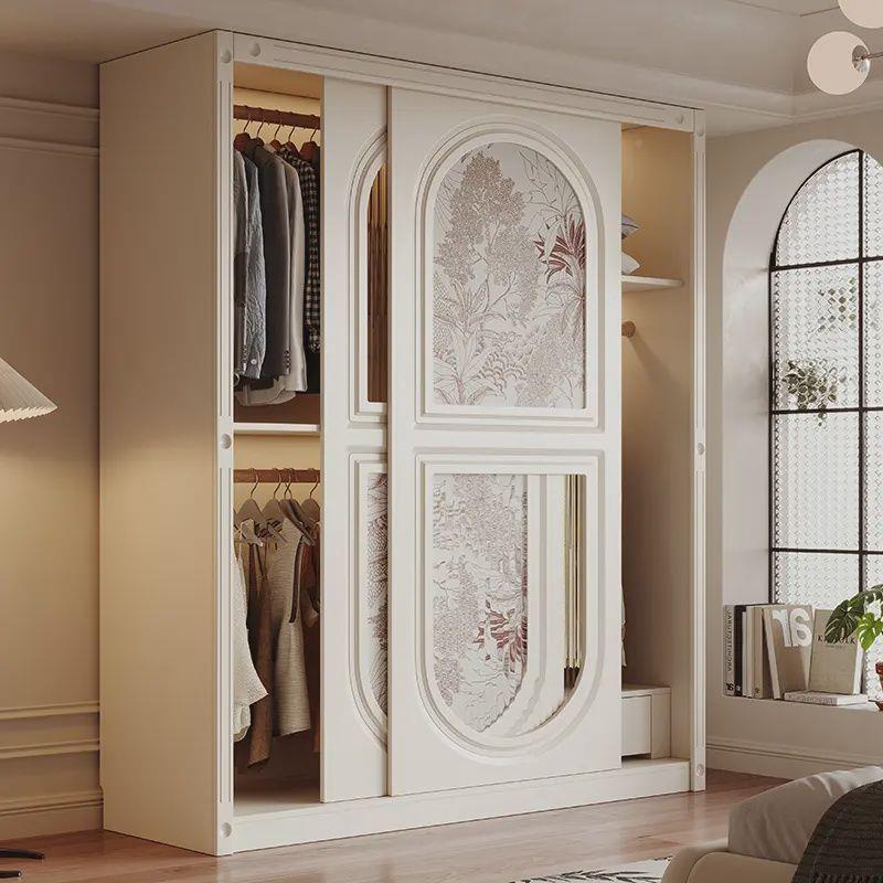 推fLE法式奶油室风拉门衣柜一门到顶滑门移门柜BCV子用卧欧家式白