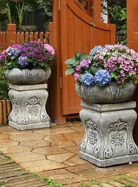 人造石墩子TRT花盆侧底座一对盆架庭院小子院大门口两花架石鼓门