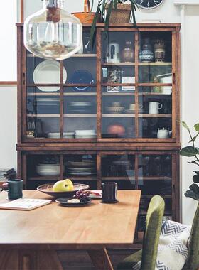 实碗柜复古RWQ厨茶房矮柜黑胡童桃色儿书柜收木纳柜客厅储物柜水