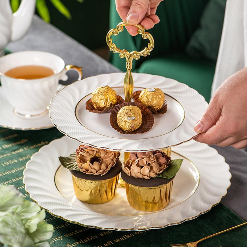 骨午瓷双层果盘欧式客厅创意三层蛋tb-63008几糕水架多层下茶点心