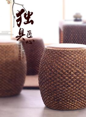 藤编矮子凳创意圆凳手工草编坐墩沙发几凳家ZG-59600用客小厅实木