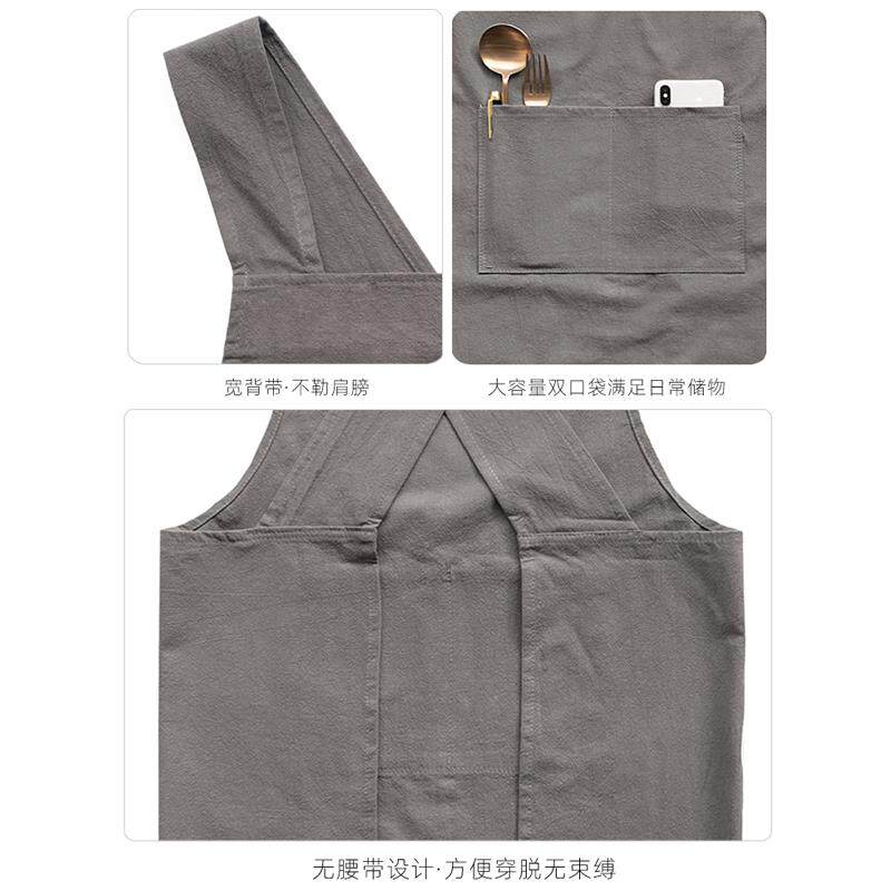 V45约交叉背带纯色棉麻简透气无袖围裙定制工F7667ST6作服Ol防ogo