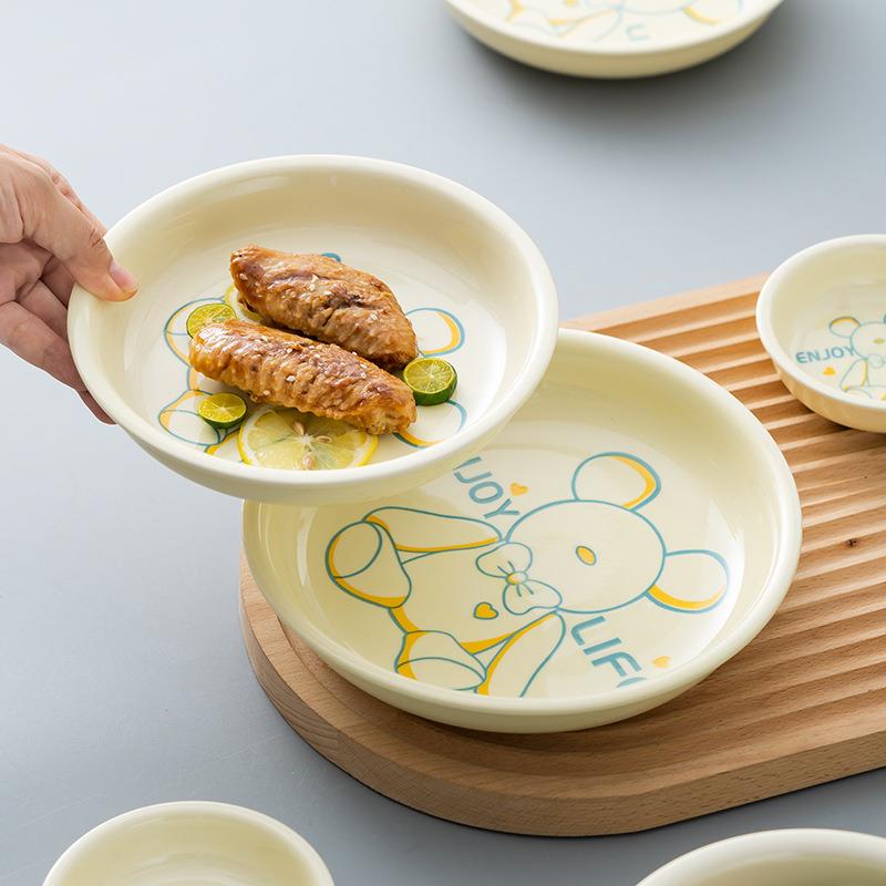 卡通奶油风陶瓷餐具高颜值碗碟套装家用碗盘可爱碗创意碗具碗筷勺