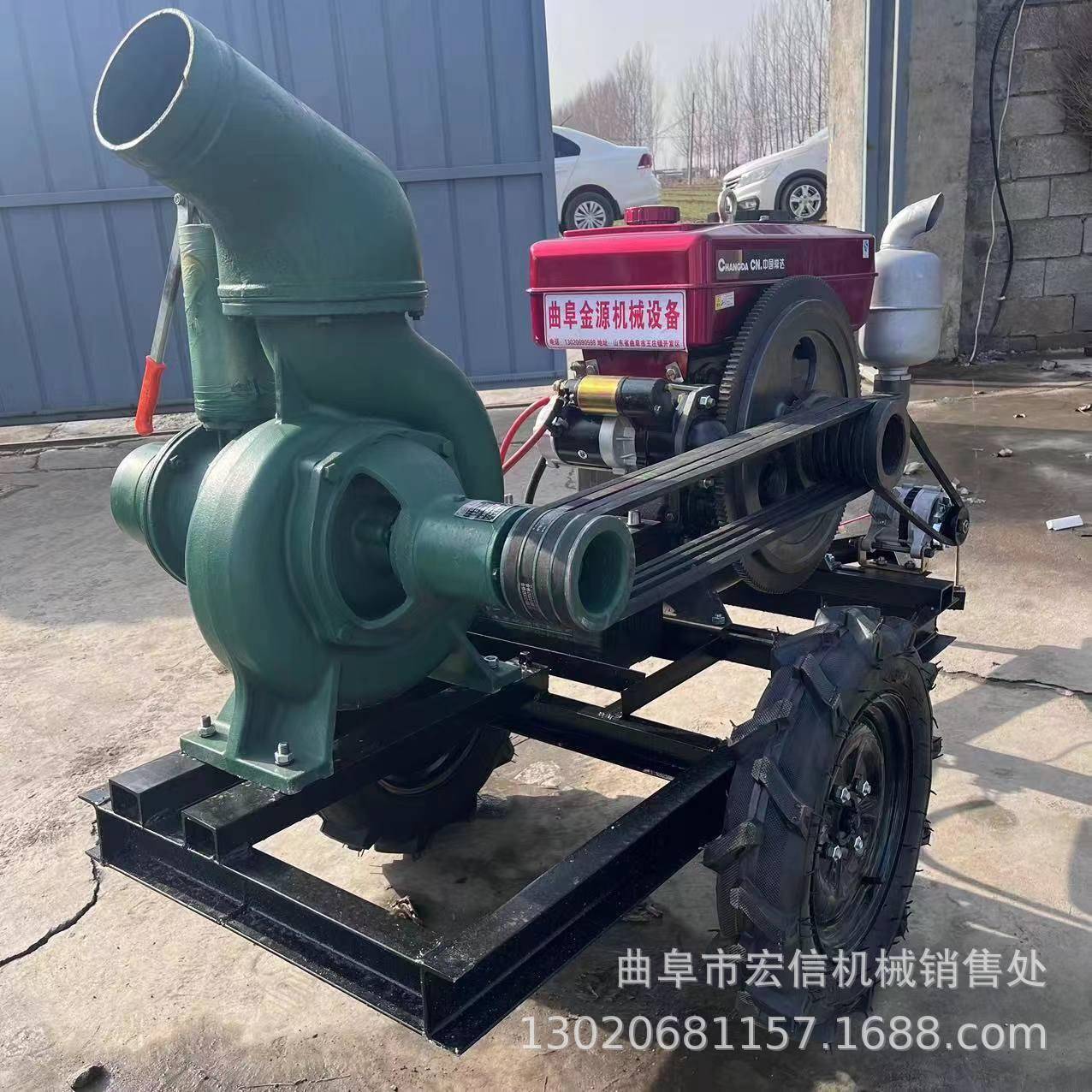 柴油机带手6寸自XJI吸泵汛移动式防水机高抽扬程鱼塘倒水推泵