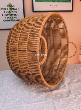 客厨房厅浴室手工仿藤项编织收纳篮PEH双手耳提脏衣篓洗衣篮默认