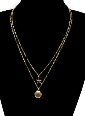 欧美跨境饰品 贝壳多层项链女 个性创意配饰海星吊坠锁骨链