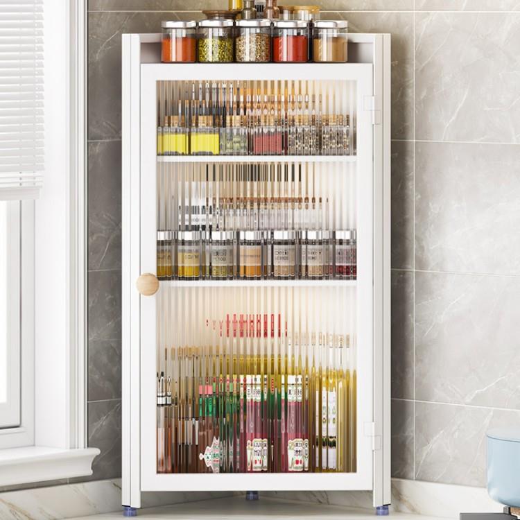 直销新款厨房置物架角落三角柜调料柜台面带柜门防尘转角调料架多