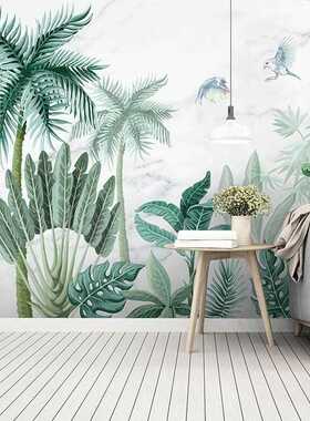 新款直销北欧绿色植物墙纸热带雨林壁纸餐厅电视背景墙布手绘芭蕉