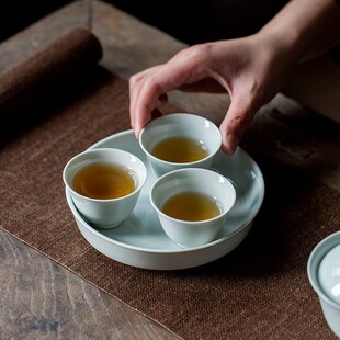 仿古胎影青茶杯品茗杯个人杯陶瓷敞口杯主人R单杯复古功夫茶具