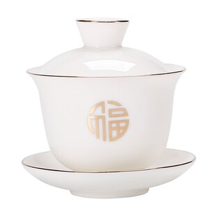 德化羊脂玉白瓷单个盖碗茶杯陶瓷茶具大号泡茶器T家用功夫三才茶