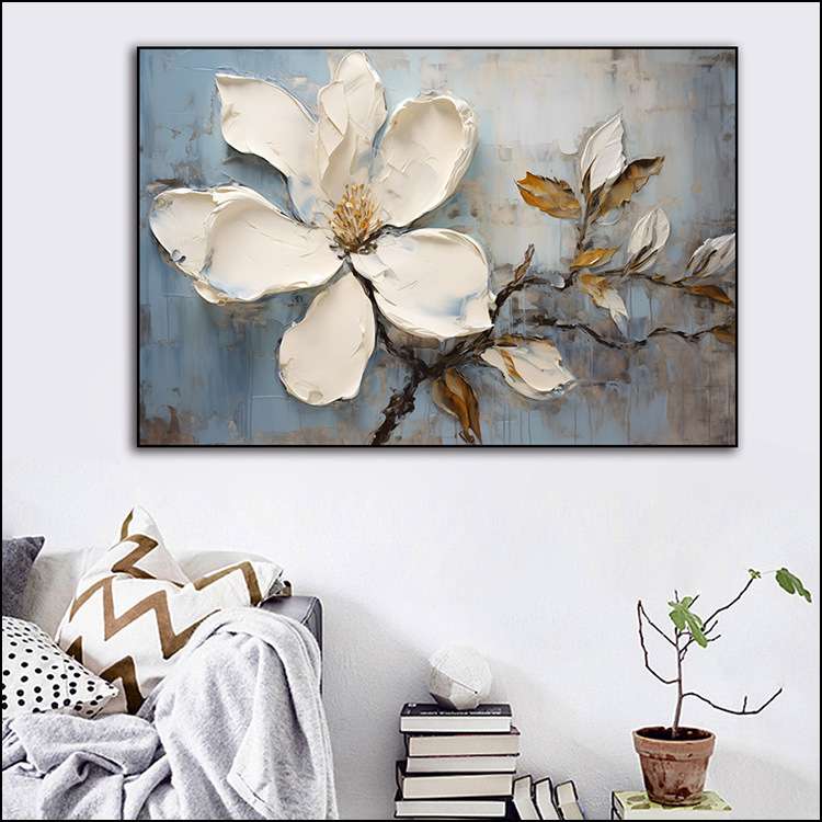 现代客厅花卉挂画轻奢高级感沙发背景墙装饰画立体感抽象晶瓷画图片
