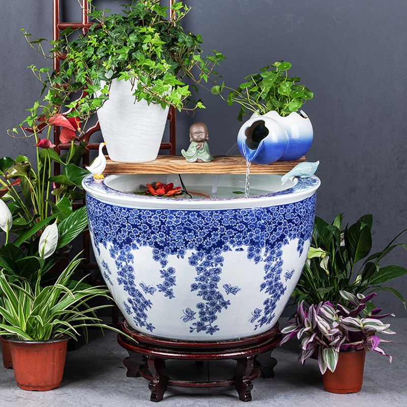 景德镇庭院大缸青花瓷水缸陶罐循环流水造景金鱼缸荷花碗莲睡莲盆