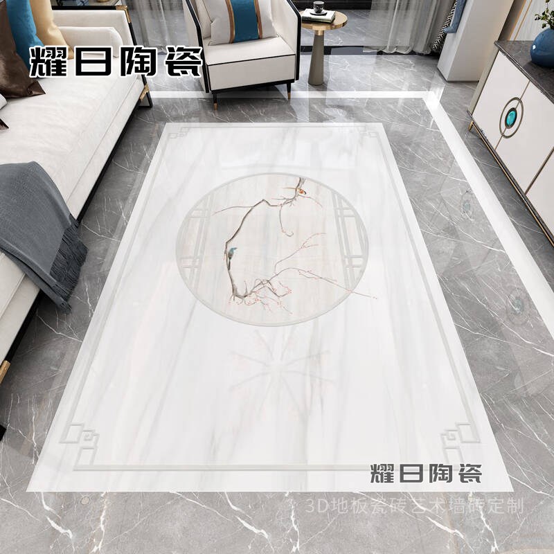 高端定制新中式地砖别墅客厅瓷砖入户玄关拼花地砖微晶石抛晶砖