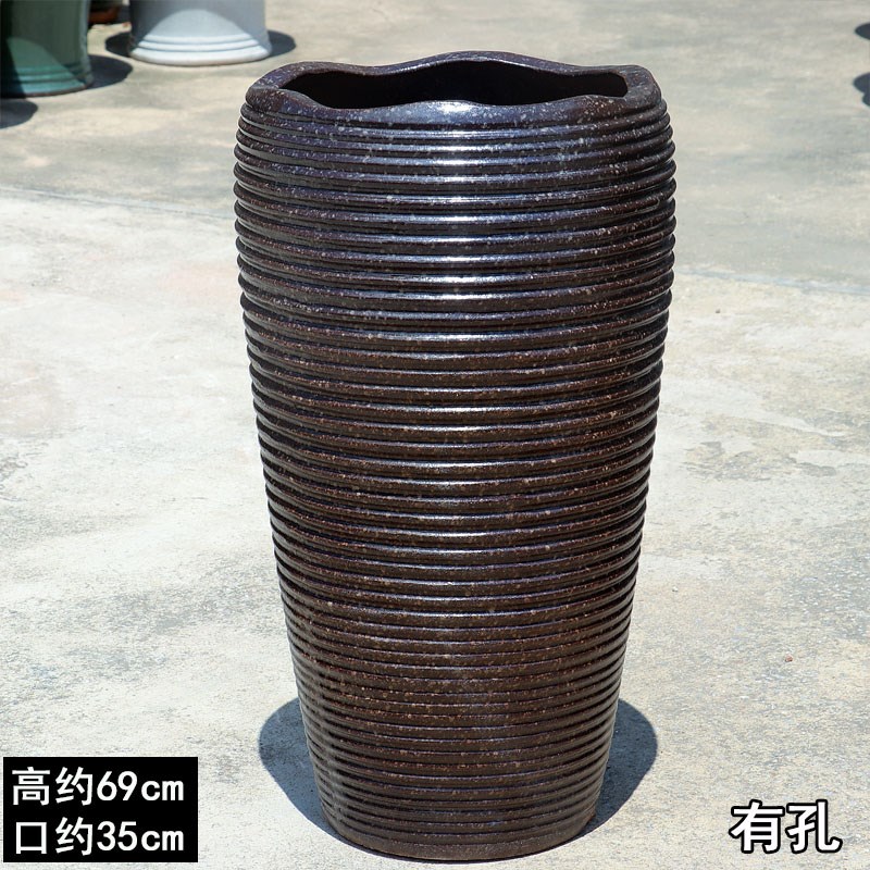 70cm超大透气陶瓷花盆落地园林景观盆定制特高粗陶罐复古特大花盆